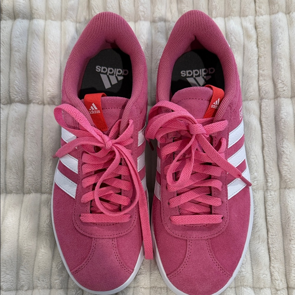 Adidas Women's Fuchsia and White Sneakers